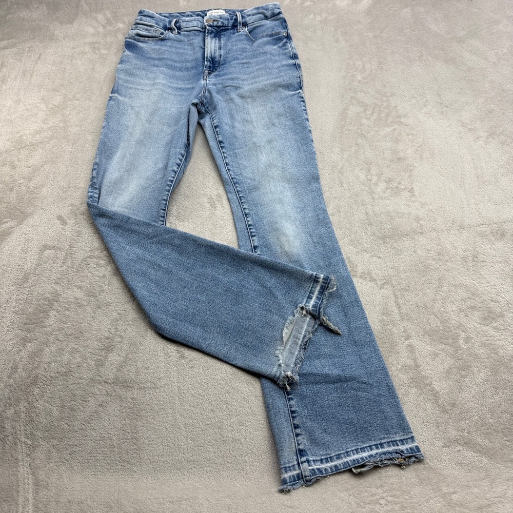 Good American Flare Jeans Women 8/29 Distressed Raw Hem High Rise Boho Retro 70s